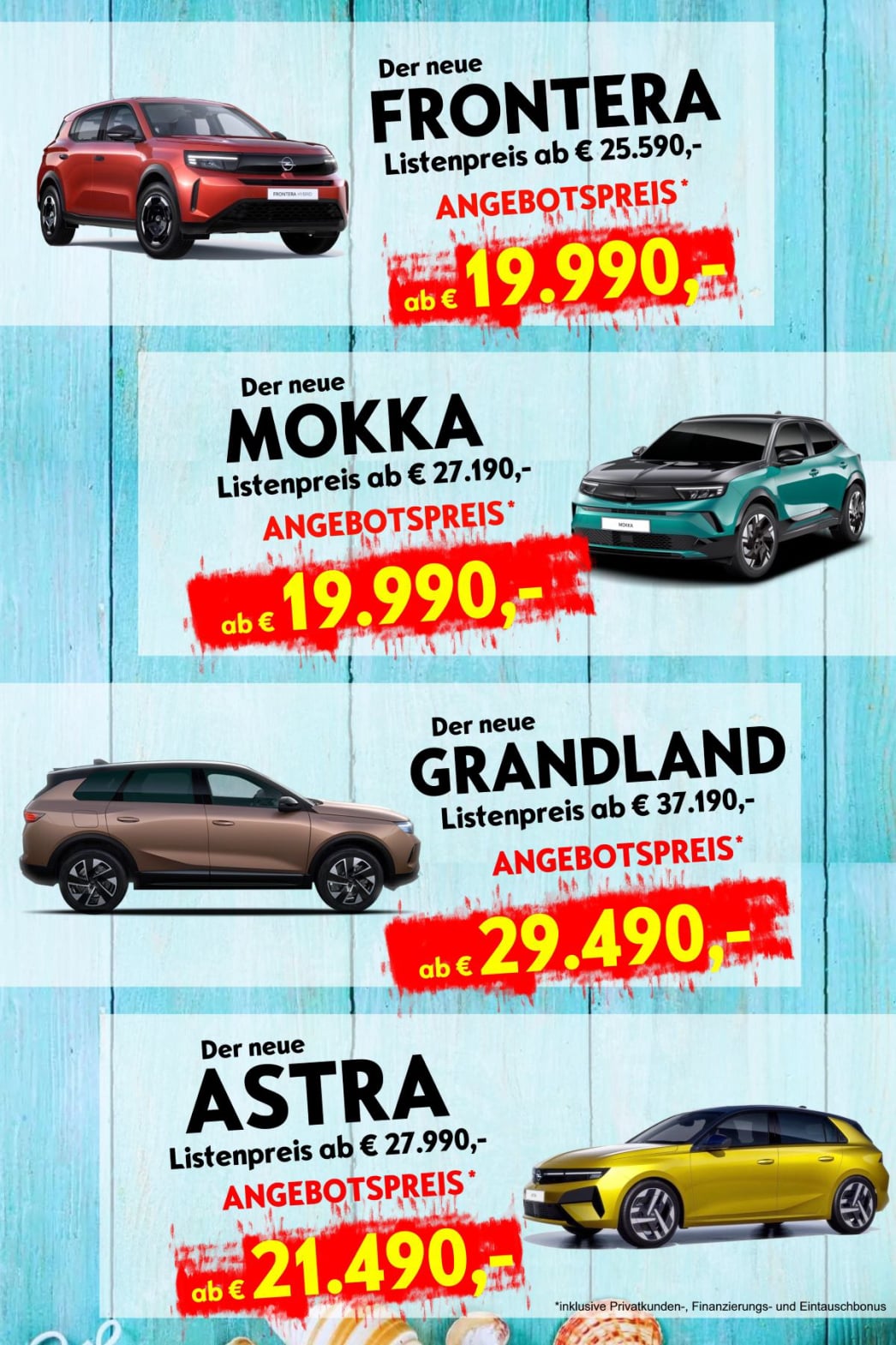März Aktion Top Angebote Opel Frontera, Mokka, Grandland und Astra. Stattpreise